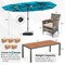 10-Piece Outdoor Wicker Dining Set with Acacia Wood Table, Cushioned Chairs and 15 Feet Umbrella